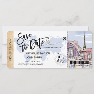 Sparen de Datum die Pass Paris Wedding Invitati ov Kaart