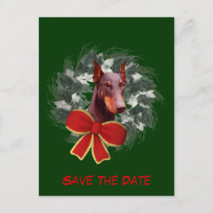 Sparen de Datum Doberman Wreath Holiday Aankondigingskaart