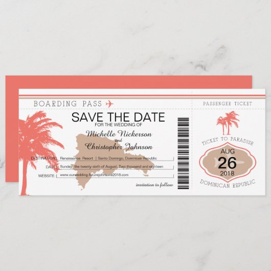 Sparen de Datum Dominicaanse Republiek die Pass in Save The Date (Voorkant / Achterkant)