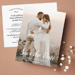 Sparen de Datum Één Grote  Bekleding van de Tekst  Briefkaart<br><div class="desc">Een mooi briefkaart om de datum op te slaan met uw foto met een  handgeschreven tekstbedekking. Voeg je aangepaste gegevens op de voor- en achterkant toe. Eenvoudig en klassiek,  maar kisch en elegant - coördineert perfect met zoveel van de huidige trouwstijlen.</div>