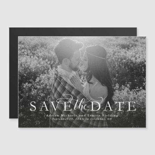 Sparen de datum eenvoudige elegant één fotomagneet (Voorkant / Achterkant)