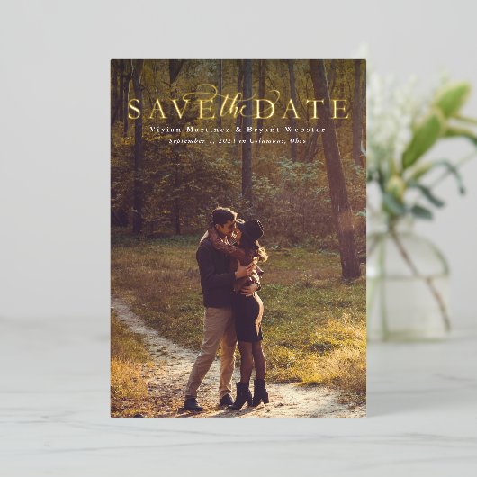 Sparen de datum eenvoudige elegante verticale één  folie uitnodiging (Staand Voorkant)