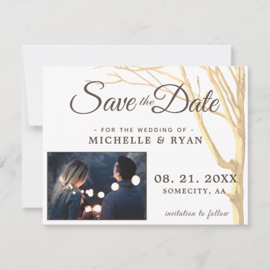 Sparen de Datum Eenvoudige Rustige Boom Fotokaart Save The Date (Voorkant)