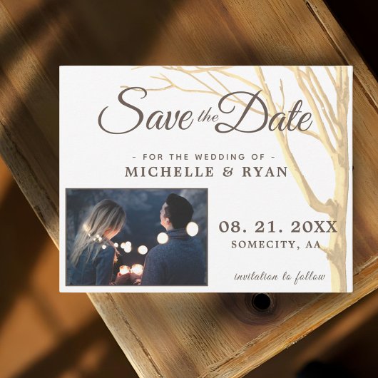 Sparen de Datum Eenvoudige Rustige Boom Fotokaart Save The Date