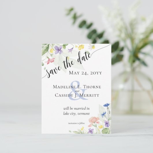 Sparen de Datum Eenvoudige Waterverf Wildflower We Kaart (Staand voorkant)