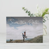Sparen de datum eenvoudige witte handbrief fotokaa save the date (Staand voorkant)