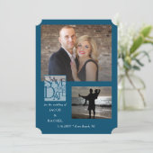 Sparen de Datum Elegant 2 van de Blauwe Weddenscha Save The Date (Staand voorkant)