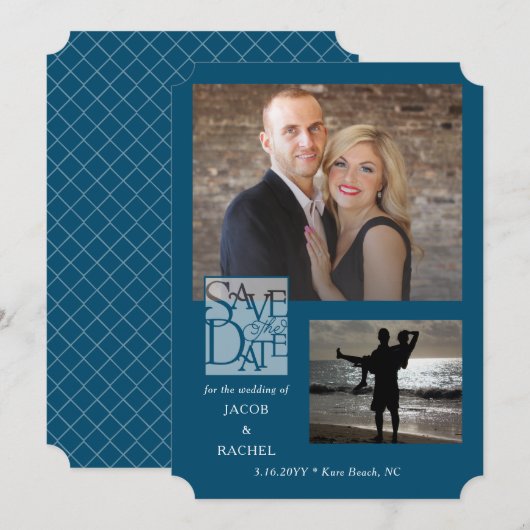 Sparen de Datum Elegant 2 van de Blauwe Weddenscha Save The Date (Voorkant / Achterkant)