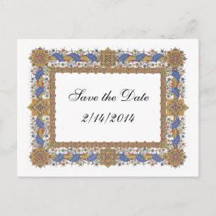 Sparen de Datum Elegant Baroque Blue Gold Douane Aankondigingskaart