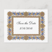 Sparen de Datum Elegant Baroque Blue Gold Douane Aankondigingskaart (Voorkant)