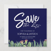 Sparen de Datum Elegant Dark Navy Blue Cactus Save The Date (Voorkant)