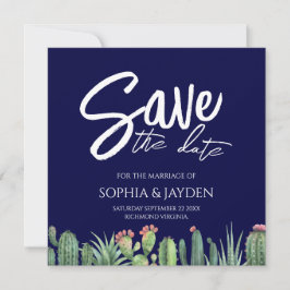 Sparen de Datum Elegant Dark Navy Blue Cactus Save The Date