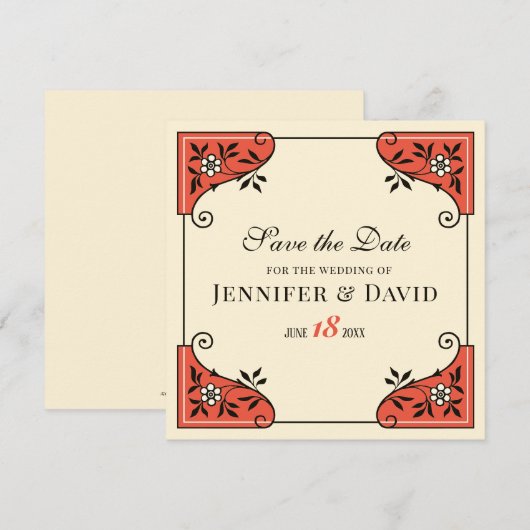 Sparen de datum Elegant floral lijst CC1250  Kaart (Voorkant / Achterkant)