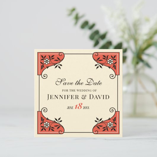 Sparen de datum Elegant floral lijst CC1250  Kaart (Staand voorkant)