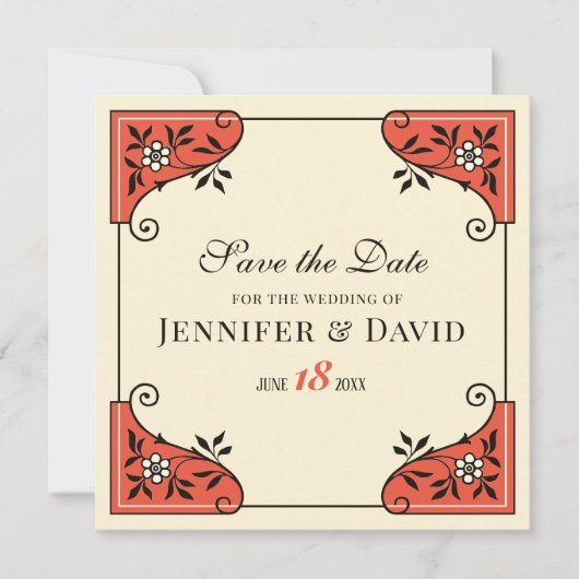 Sparen de datum Elegant floral lijst CC1250  Kaart (Voorkant)