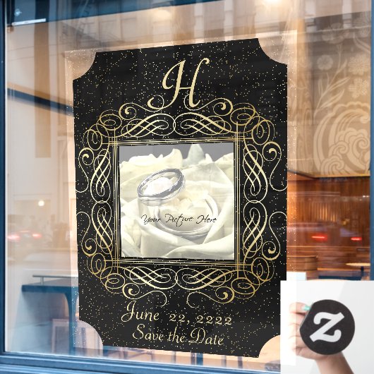 Sparen de Datum Elegant Gold Foil Stippen zie Manu Raamsticker (Cafe Raam)