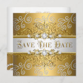 Sparen de Datum Elegant Gold Silver Lace Diamond Save The Date (Voorkant / Achterkant)