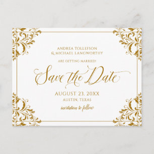 sparen de Datum Elegant Gold Wedding Aankondigingskaart