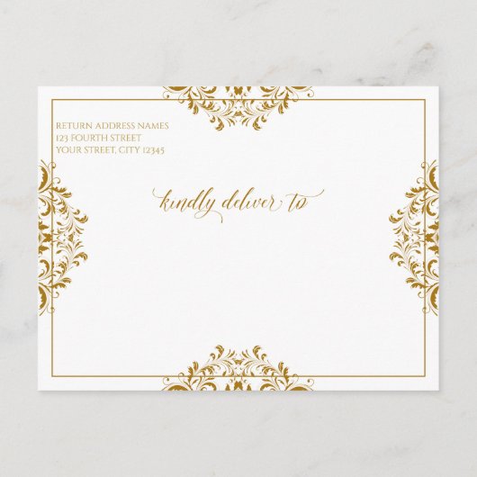 sparen de Datum Elegant Gold Wedding Aankondigingskaart (Achterkant)