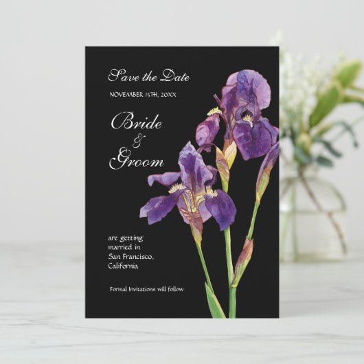 Sparen de Datum - Elegant Iris Monogram Uitnodigin Save The Date (Staand voorkant)