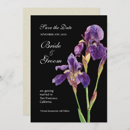 Sparen de Datum - Elegant Iris Monogram Uitnodigin Save The Date (Voorkant / Achterkant)