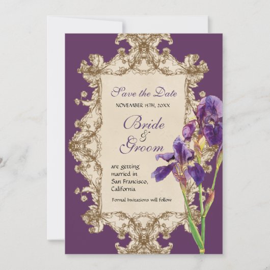 Sparen de Datum - Elegant Iris Monogram Uitnodigin Save The Date (Voorkant)