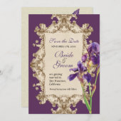 Sparen de Datum - Elegant Iris Monogram Uitnodigin Save The Date (Voorkant / Achterkant)