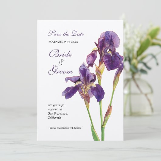 Sparen de Datum - Elegant Iris Monogram Uitnodigin Save The Date (Staand voorkant)