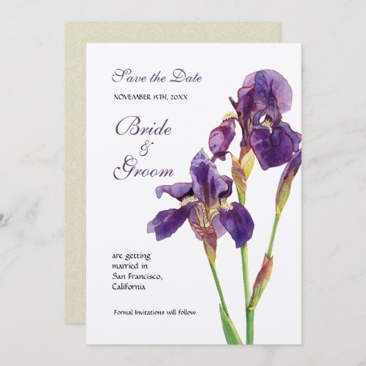 Sparen de Datum - Elegant Iris Monogram Uitnodigin Save The Date (Voorkant / Achterkant)