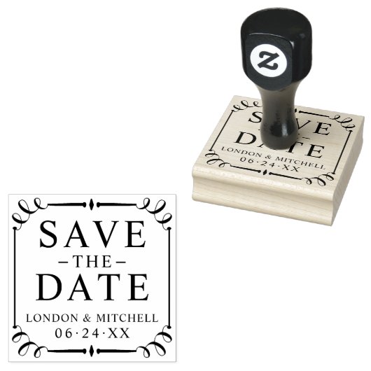 Sparen de Datum Elegant Lijst Wedding Monogram Rubberstempel (Gestempeld)