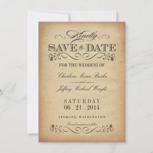 Sparen de Datum - Elegant  Parchment Save The Date (Voorkant)