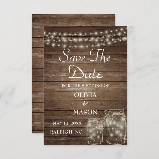 Sparen de Datum Elegant Rustic Mason Jar Lichten Save The Date (Voorkant / Achterkant)