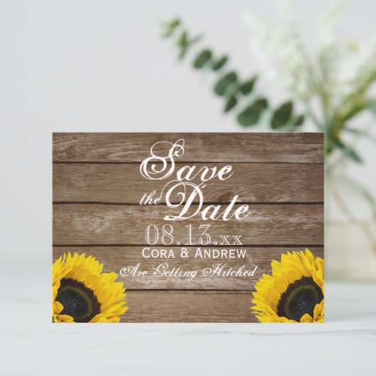 Sparen de Datum - Elegant Rustic SunFlower Lichten Kaart (Staand voorkant)