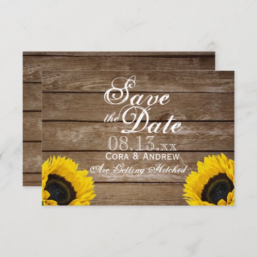 Sparen de Datum - Elegant Rustic SunFlower Lichten Kaart (Voorkant / Achterkant)