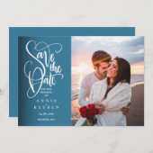 Sparen de Datum Elegant Witte Manuscript Moderne F Kaart (Voorkant / Achterkant)