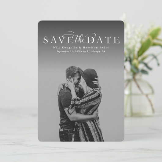 Sparen de datum elegante verticale fotokaart save the date (Staand voorkant)
