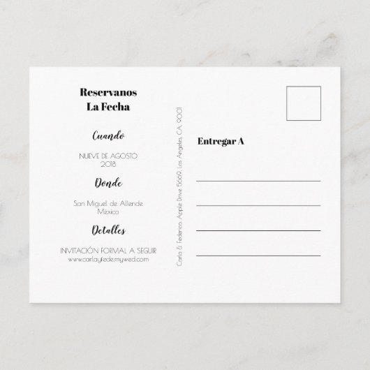 Sparen de Datum en Español, Reservanos la fecha Aankondigingskaart (Achterkant)