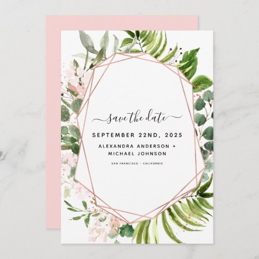 Sparen de Datum Eucalyptus Greenery Geometric Save The Date (Voorkant / Achterkant)