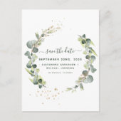 Sparen de Datum Eucalyptus Greenery Succulent Aankondigingskaart (Voorkant)