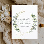 Sparen de Datum Eucalyptus Greenery Succulent Aankondigingskaart<br><div class="desc">Eucalyptus Green Succulent Botanische Waterverf Spring Wedding Save the Date Kaart op een witte achtergrond - bevat prachtige en elegante scripttypografie met moderne botanische bladeren en groen voor de speciale bruiloftsdag.</div>