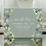 Sparen de Datum Eucalyptus Greenery Succulent Aankondigingskaart<br><div class="desc">Eucalyptus Green Succulent Botanische Waterverf Spring Wedding Save the Date Kaart op een witte achtergrond - bevat prachtige en elegante scripttypografie met moderne botanische bladeren en groen voor de speciale bruiloftsdag.</div>