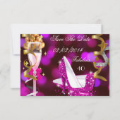 Sparen de Datum Fabulous 40 Hete Roze Gouden Bubbl Save The Date (Voorkant)