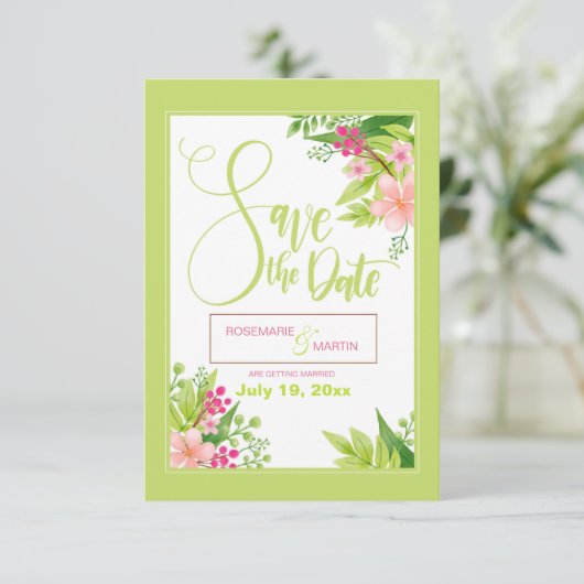 Sparen de Datum Floral Aankondiging (Staand voorkant)