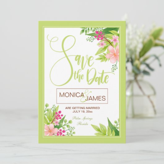 Sparen de Datum Floral Aankondiging (Staand voorkant)