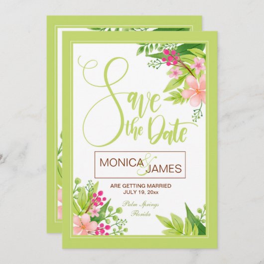 Sparen de Datum Floral Aankondiging (Voorkant / Achterkant)