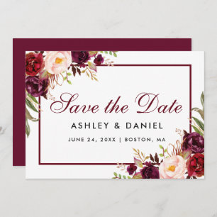 Sparen de Datum Floral Burgundy BB Save The Date