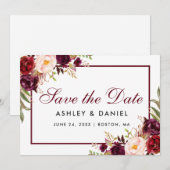 Sparen de Datum Floral Burgundy Save The Date (Voorkant / Achterkant)