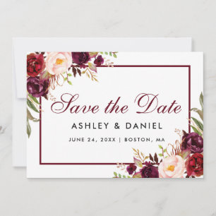 Sparen de Datum Floral Burgundy Save The Date
