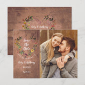 Sparen de Datum Floral Heart Rustic Foto van het H Briefkaart (Voorkant / Achterkant)