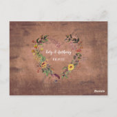 Sparen de Datum Floral Heart Rustic Foto van het H Briefkaart (Achterkant)